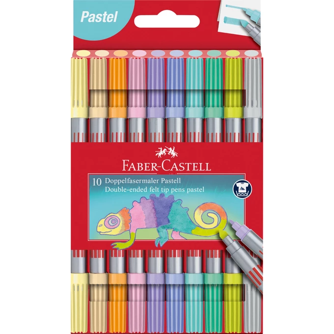 FLAMASTRY DWUSTRONNE FABER-CASTELL, 10 KOLORÓW PASTELOWYCH