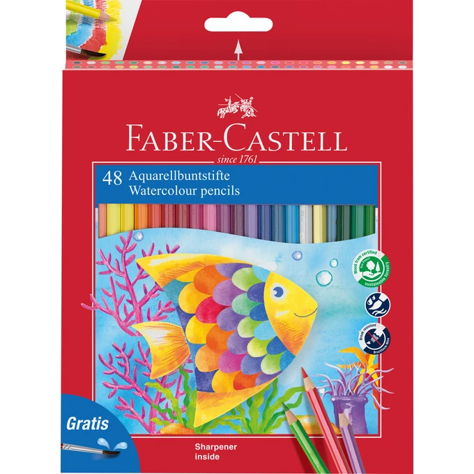 KREDKI AKWARELOWE FABER-CASTELL, 48 KOLORY + PĘDZELEK