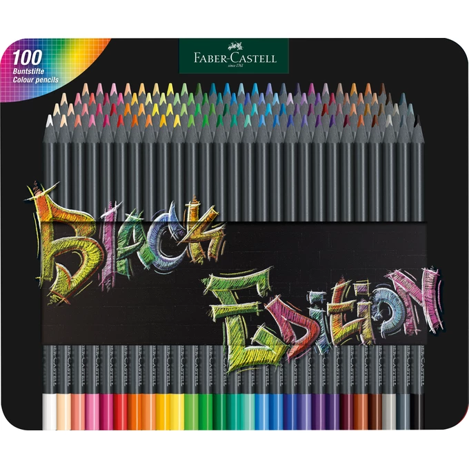 KREDKI TRÓJKĄTNE BLACK EDITION FABER-CASTELL, 100 KOLORÓW, OPAKOWANIE METALOWE