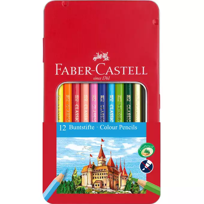 KREDKI ZAMEK FABER-CASTELL, OPAKOWANIE METALOWE, 12 KOLORÓW