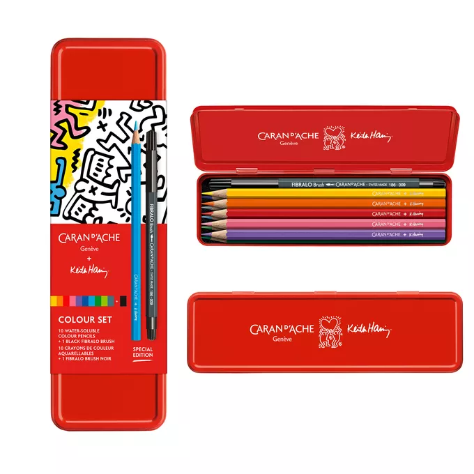 Kredki akwarelowe Keith Haring 10szt + czarny Fibralo Brush