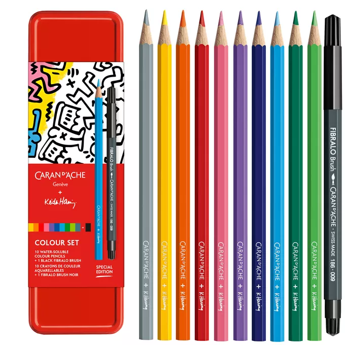 Kredki akwarelowe Keith Haring 10szt + czarny Fibralo Brush