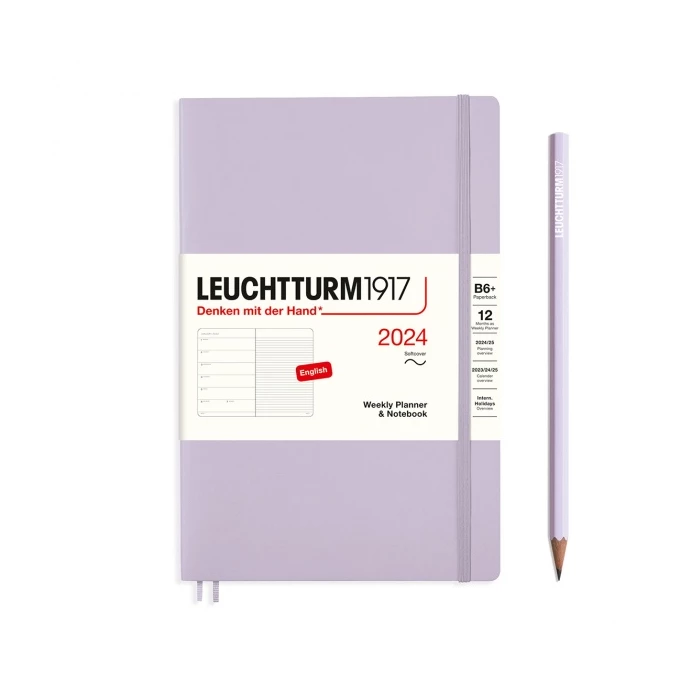 PLANER TYGODNIOWY Z NOTATNIKIEM LEUCHTTURM1917 W MIĘKKIEJ OPRAWIE PAPERBACK (B6+) 2024 LILIOWY