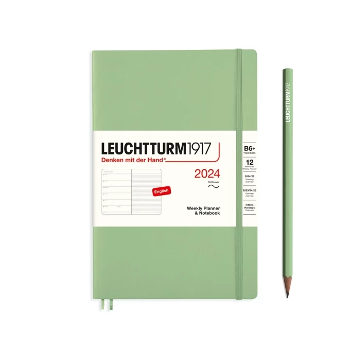 PLANER TYGODNIOWY Z NOTATNIKIEM LEUCHTTURM1917 W MIĘKKIEJ OPRAWIE PAPERBACK (B6+) 2024 SZAŁWIOWY