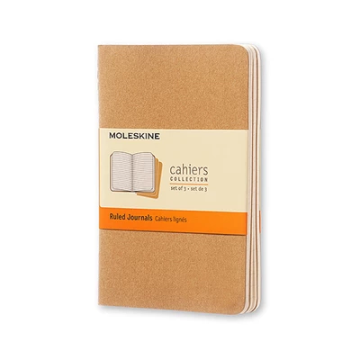 ZESTAW 3 ZESZYTÓW MOLESKINE CAHIER JOURNALS P (9X14CM), W LINIE, 64 STRONY, PIASKOWY