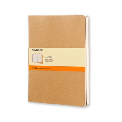 ZESTAW 3 ZESZYTÓW MOLESKINE CAHIER JOURNALS XL (19X51CM), W LINIE, 120 STRON, PIASKOWY