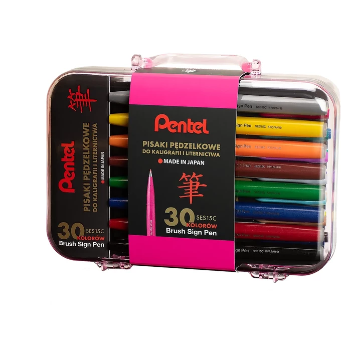 ZESTAW 30 PISAKÓW PĘDZELKOWYCH DO KALIGRAFII PENTEL