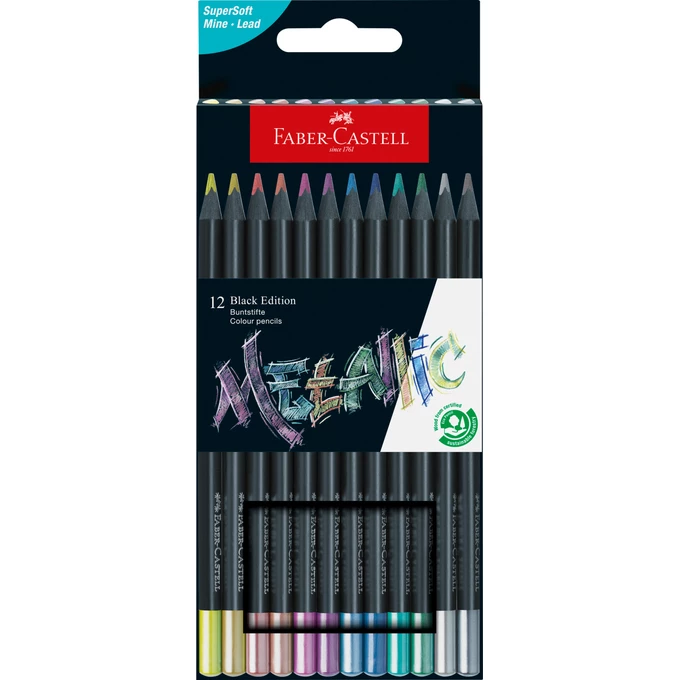 KREDKI BLACK EDITION FABER-CASTELL, 12 KOLORÓW METALICZNYCH