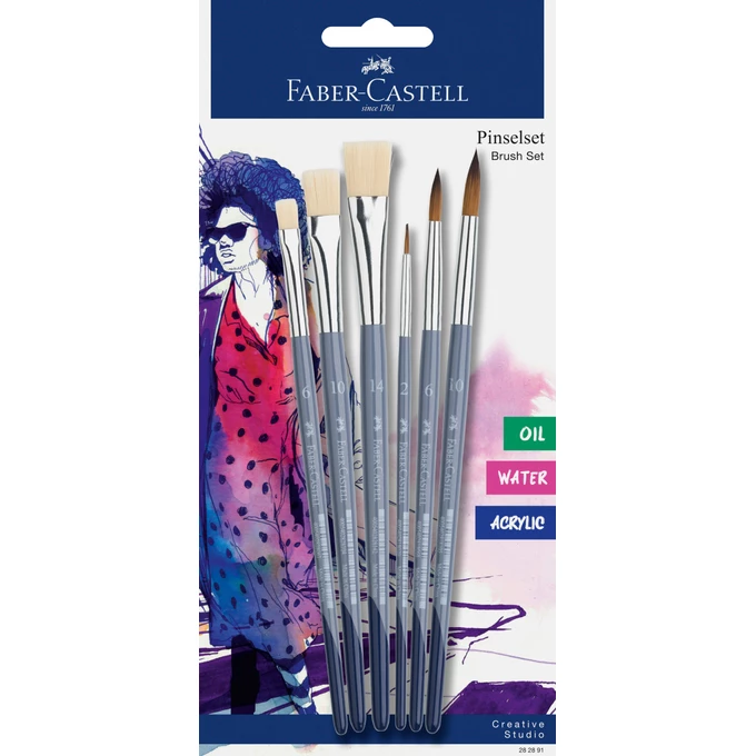 PĘDZELKI CREATIVE STUDIO, FABER-CASTELL, 6 szt.(3x OKRĄGŁY, 3x PŁASKI)