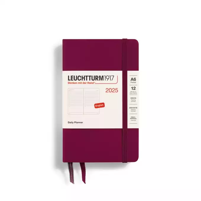 PLANER DZIENNY LEUCHTTURM1917 POCKET (A6) 2025 12 MIESIĘCY PORT RED (BORDOWY)