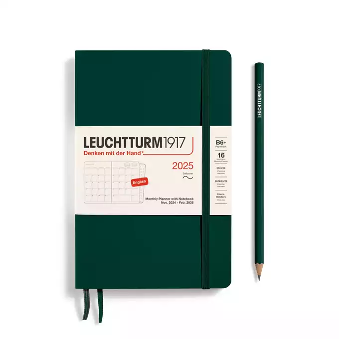 PLANER MIESIĘCZNY Z NOTATNIKIEM LEUCHTTURM1917 W MIĘKKIEJ OPRAWIE 2025 PAPERBACK (B6+) FOREST GREEN (CIEMNOZIELONY)