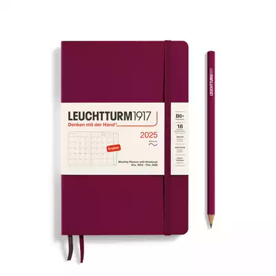 PLANER MIESIĘCZNY Z NOTATNIKIEM LEUCHTTURM1917 W MIĘKKIEJ OPRAWIE 2025 PAPERBACK (B6+) PORT RED (BORDOWY)