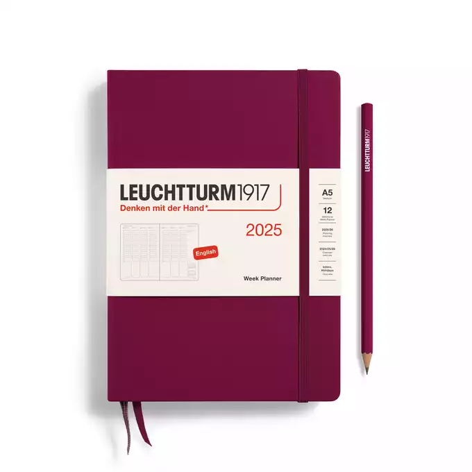 PLANER TYGODNIOWY PIONOWY LEUCHTTURM1917 MEDIUM (A5) 2025 PORT RED (BORDOWY)