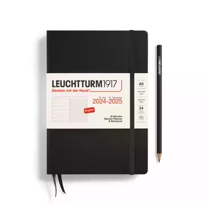 PLANER TYGODNIOWY Z NOTATNIKIEM LEUCHTTURM1917 18 MIESIĘCY MEDIUM (A5) 2024/2025 CZARNY