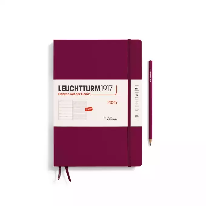 PLANER TYGODNIOWY Z NOTATNIKIEM LEUCHTTURM1917 COMPOSITION (B5) 2025 PORT RED (BORDOWY)