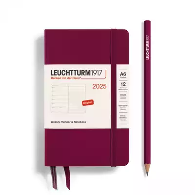 PLANER TYGODNIOWY Z NOTATNIKIEM LEUCHTTURM1917 POCKET (A6) 2025 PORT RED (BORDOWY)