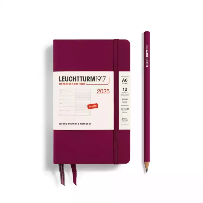 PLANER TYGODNIOWY Z NOTATNIKIEM LEUCHTTURM1917 POCKET (A6) 2025 PORT RED (BORDOWY)