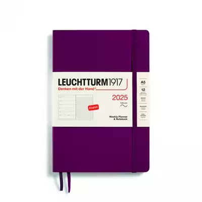 PLANER TYGODNIOWY Z NOTATNIKIEM LEUCHTTURM1917 W MIĘKKIEJ OPRAWIE MEDIUM (A5) 2025 PORT RED (BORDOWY)