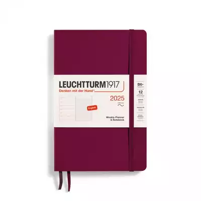 PLANER TYGODNIOWY Z NOTATNIKIEM LEUCHTTURM1917 W MIĘKKIEJ OPRAWIE PAPERBACK (B6+) 2025 PORT RED (BORDOWY)