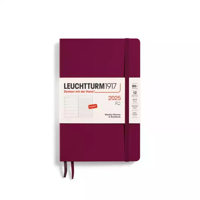 PLANER TYGODNIOWY Z NOTATNIKIEM LEUCHTTURM1917 W MIĘKKIEJ OPRAWIE PAPERBACK (B6+) 2025 PORT RED (BORDOWY)