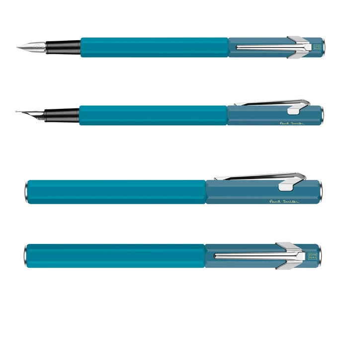 Pióro wieczne 849 Caran d'Ache, Paul Smith kolekcja 4, w pudełku Cyan/Steel, stalówka F