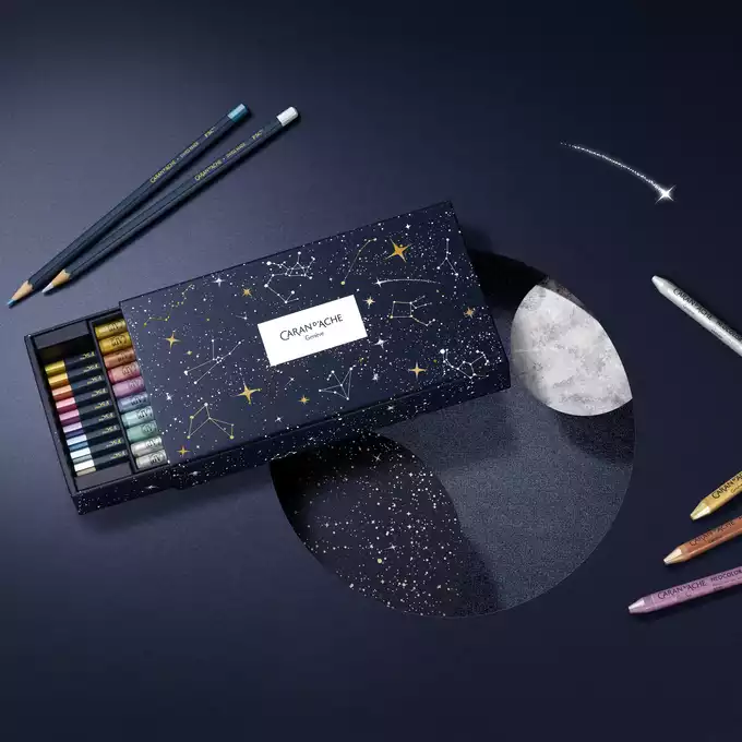 Kredki Caran d'Ache Cosmic Blue, 20 metalicznych kolorów