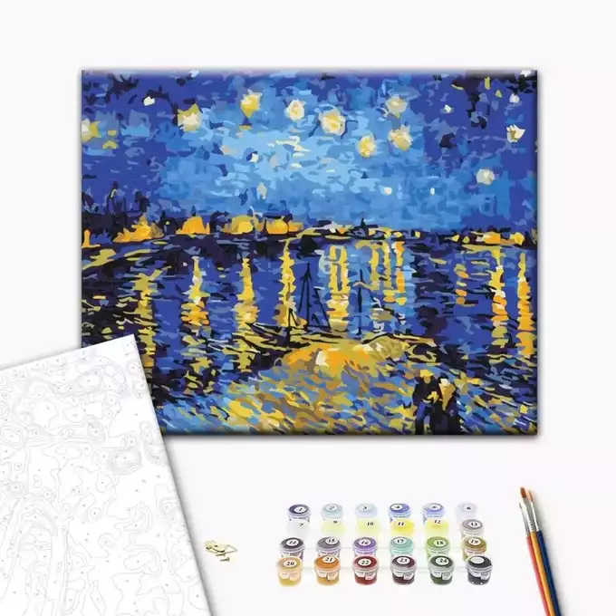 Malowanie po numerach BRUSHME, 40x50 cm, gwiaździsta noc nad Rona, Vincent van Gogh