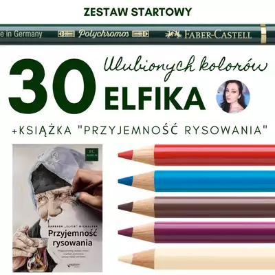 ZESTAW STARTOWY ELFIKA: 30 ULUBIONYCH KOLORÓW KREDEK POLYCHROMOS + KSIĄŻKA &quot;PRZYJEMNOŚĆ RYSOWANIA