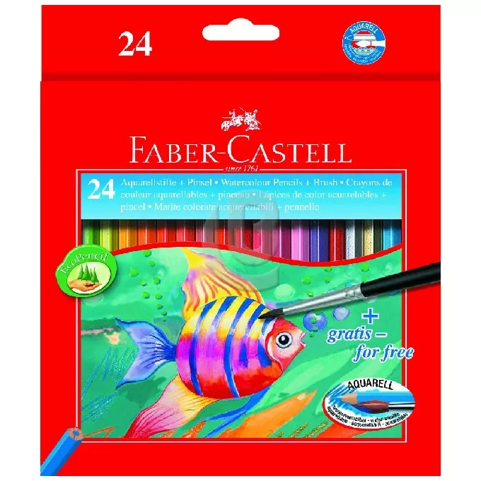 KREDKI AKWARELOWE FABER-CASTELL, 24 KOLORY + PĘDZELEK