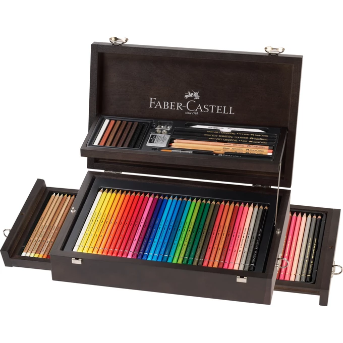 ART &amp; GRAPHIC COLLECTION FABER-CASTELL, 125 ELEMENTÓW W KASECIE DREWNIANEJ