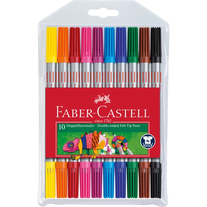 FLAMASTRY DWUSTRONNE FABER-CASTELL, 10 KOLORÓW