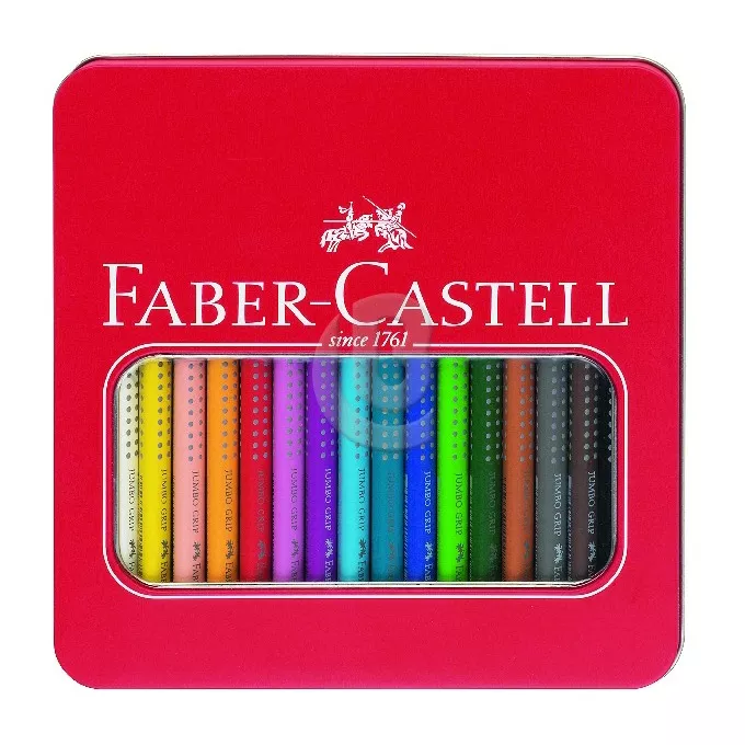 KREDKI JUMBO GRIP TRÓJKĄTNE 16 KOL. OPAKOWANIE METALOWE FABER CASTELL