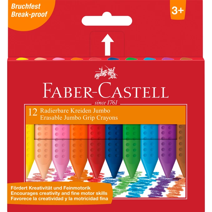 KREDKI ŚWIECOWE GRIP JUMBO FABER-CASTELL, 12 KOLORÓW