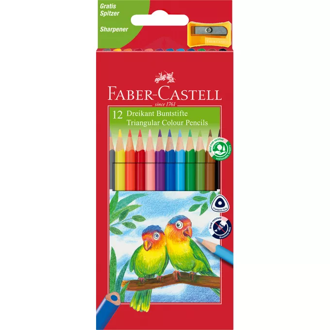 KREDKI TRÓJKĄTNE ECO FABER-CASTELL, 12 KOLORÓW + TEMPERÓWKA