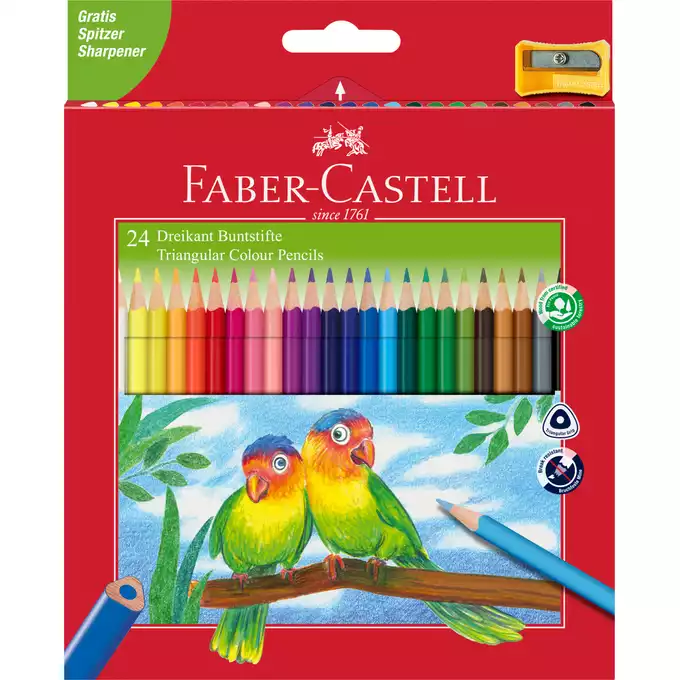 KREDKI TRÓJKĄTNE ECO FABER-CASTELL, 24 KOLORY + TEMPERÓWKA