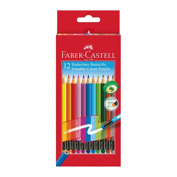 KREDKI Z GUMKĄ FABER CASTELL, 12 KOLORÓW