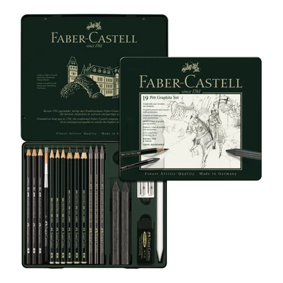 ZESTAW OŁÓWKÓW I GRAFITÓW PITT MONOCHROME FABER-CASTELL, 19 ELEMENTÓW