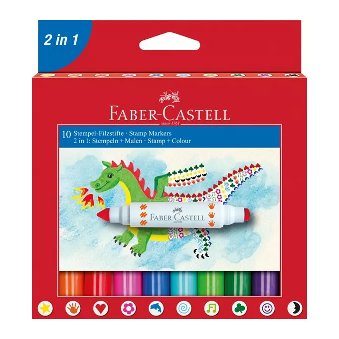 FLAMASTRY Z PIECZĄTKAMI FABER-CASTELL, 10 KOLORÓW