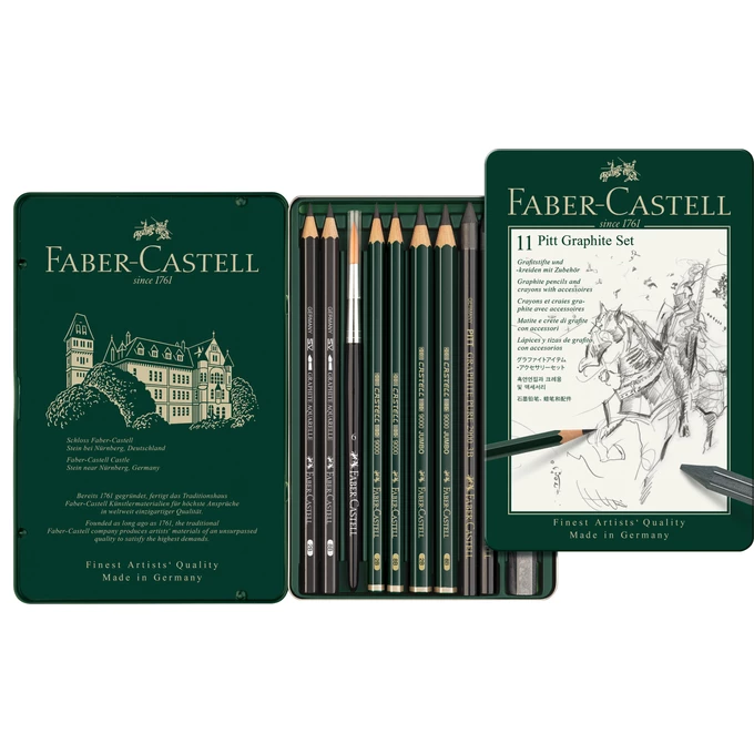 ZESTAW OŁÓWKÓW I GRAFITÓW PITT MONOCHROME FABER CASTELL, 11 ELEMENTÓW