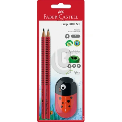 ZESTAW GRIP 2001 FABER-CASTELL - 2 OŁÓWKI + TEMPERÓWKA Z GUMKĄ