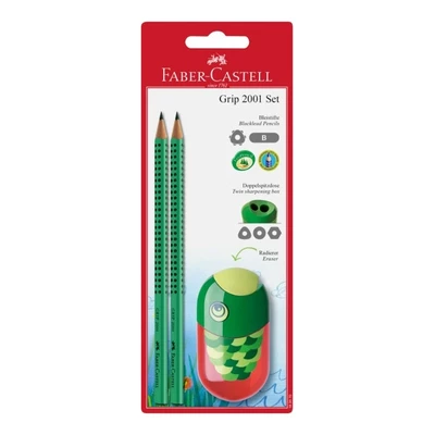 ZESTAW GRIP 2001 FABER-CASTELL - 2 OŁÓWKI + TEMPERÓWKA Z GUMKĄ