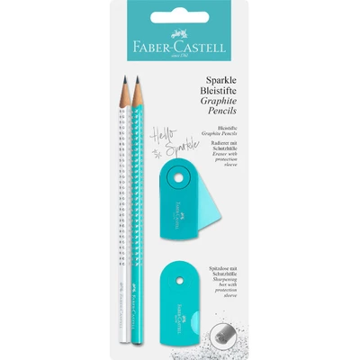 ZESTAW SPARKLE &amp; SLEEVE FABER-CASTELL: 2 OŁÓWKI, TEMPERÓWKA I GUMKA