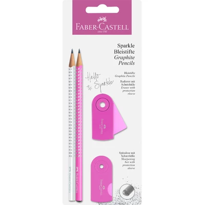 ZESTAW SPARKLE &amp; SLEEVE FABER-CASTELL: 2 OŁÓWKI, TEMPERÓWKA I GUMKA