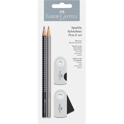 ZESTAW SPARKLE &amp; SLEEVE FABER-CASTELL: 2 OŁÓWKI, TEMPERÓWKA I GUMKA