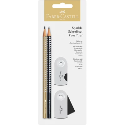 ZESTAW SPARKLE &amp; SLEEVE FABER-CASTELL: 2 OŁÓWKI, TEMPERÓWKA I GUMKA