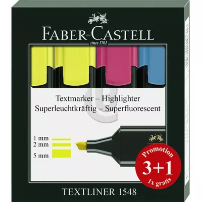 ZAKREŚLACZE TEXTLINER 3+1 SZT. ETUI PLASTIKOWE FABER-CASTELL