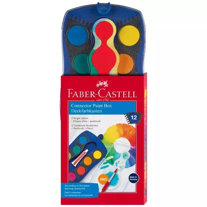 FARBY SZKOLNE CONNECTOR FABER-CASTELL, 12 KOLORÓW + PĘDZELEK