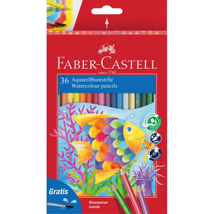 KREDKI AKWARELOWE FABER-CASTELL, 36 KOLORÓW + PĘDZELEK