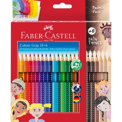 KREDKI GRIP 2001 FABER-CASTELL 18 KOLORÓW + 6 KOLORÓW W KOLORACH SKÓRY