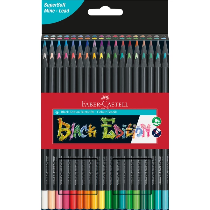 KREDKI OŁÓWKOWE BLACK EDITION FABER-CASTELL, 36 KOLORÓW